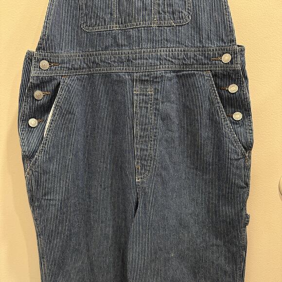 Gap VTG Y2K Blue White Hickory Stripe Denim Overalls Railroad Workwear Utility - Picture 6 of 15